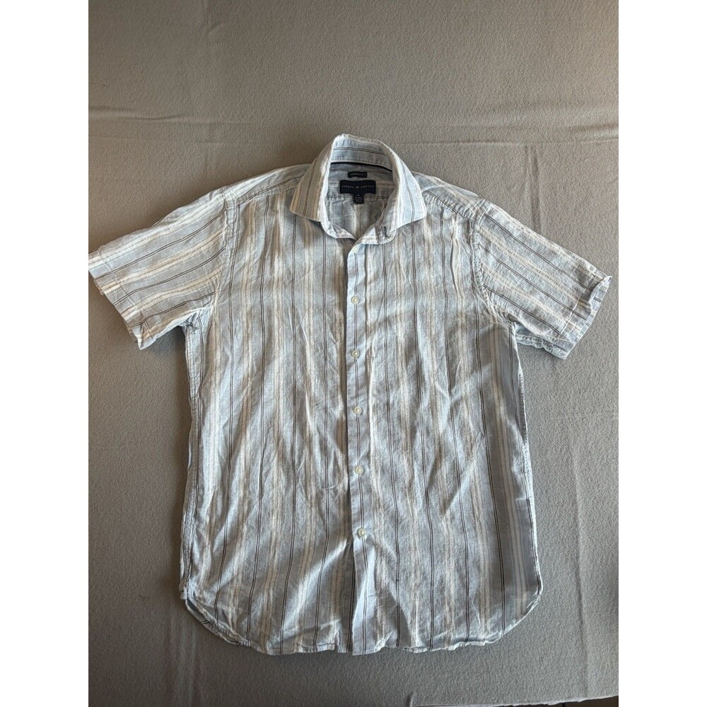 Joseph Abboud Modern Fit Men's Striped Linen Cotton Short Sleeve Shirt M